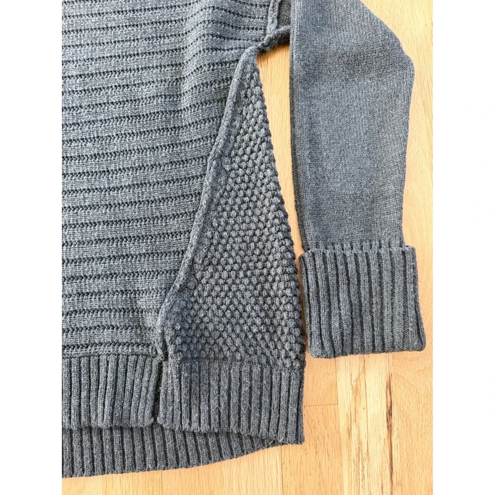 Saks Fifth Avenue Women Gray Mock Neck Wool Blend Mixed Knit Sweater Cozy Boho M